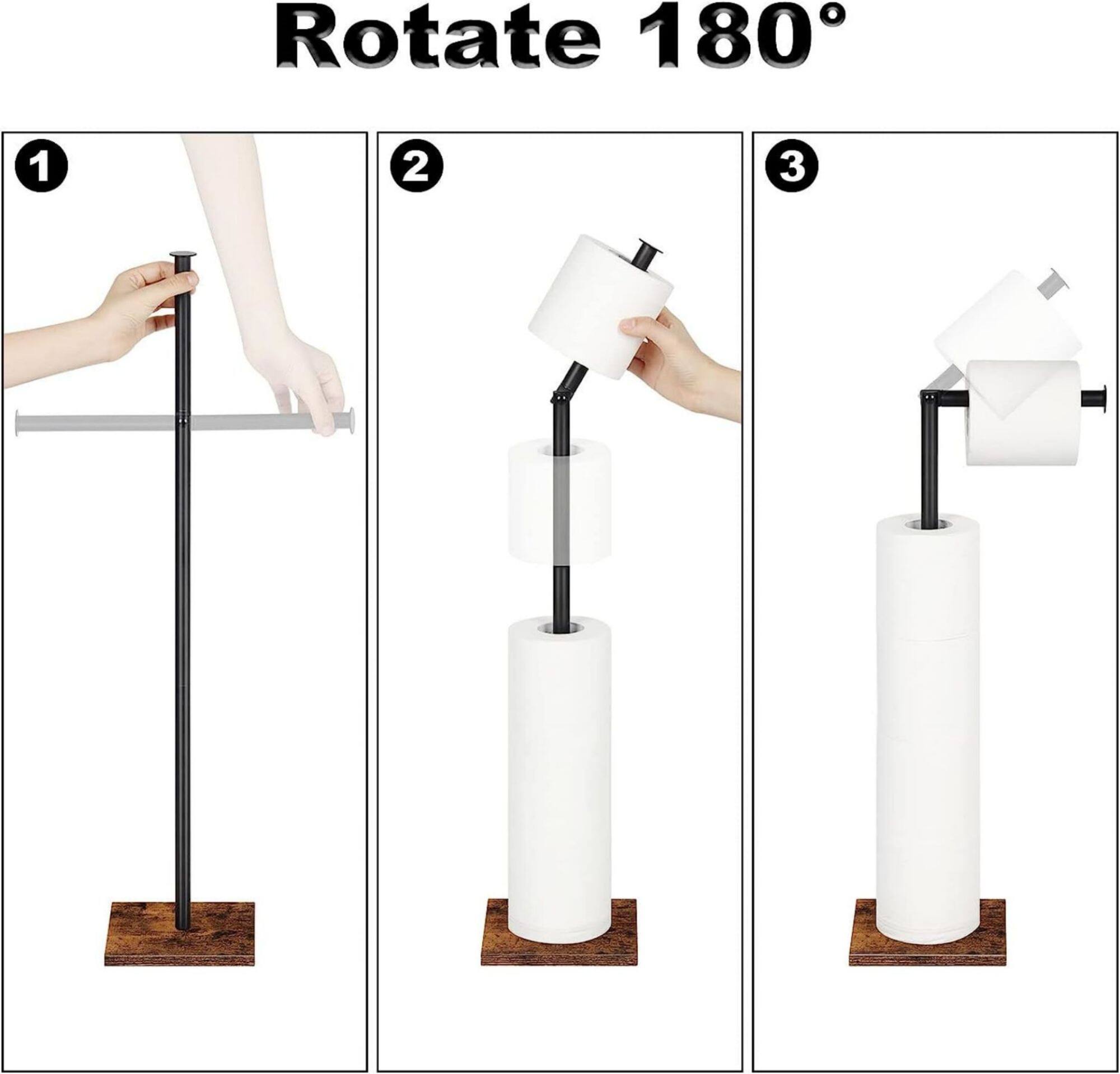 NEX™ 21" Black Freestanding Metal Toilet Paper Holder with Square Woodgrain Base